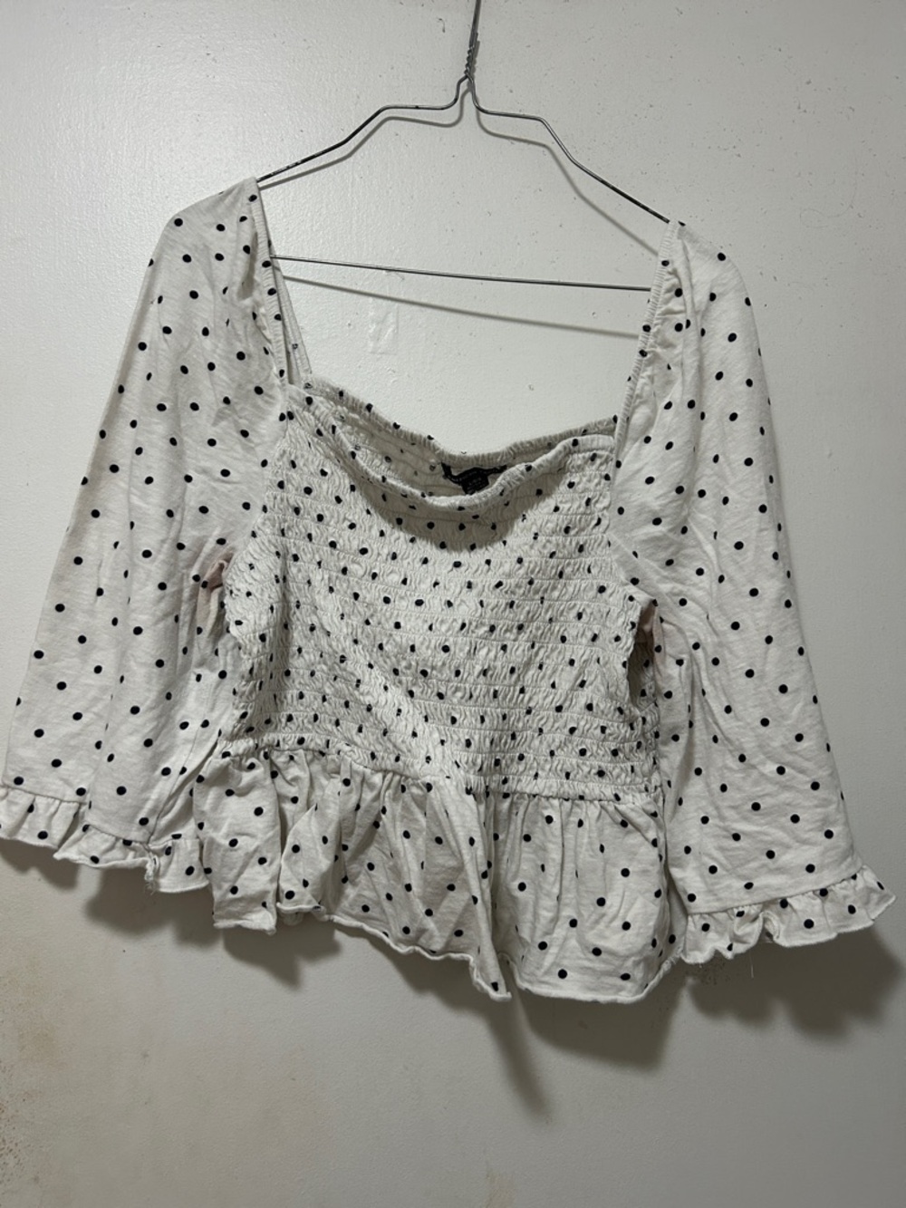 White American Eagle Blouse With Black Polka Dots